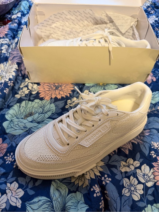 Reebok Shoes - Reebok White Cracked-Texture Low Top Sneaker
